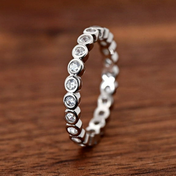 Eclet Jewels 14K White Gold Plated Diamond Rings - 0.9 Ct Round Brilliant Cut Diamond Rings - Bezel Set Diamond Rings for Women's - Full Eternity Diamond Rings for Her - Simple Diamond Rings