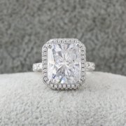 Eclet Jewels White Gold Over 14K Silver Diamond Ring - 2.1 Ct VVS1/D Radiant Cut Lab Created Simulated Diamond Ring - Halo Solitaire with Accent Engagement Rings - customisable Halo Engagement Rings