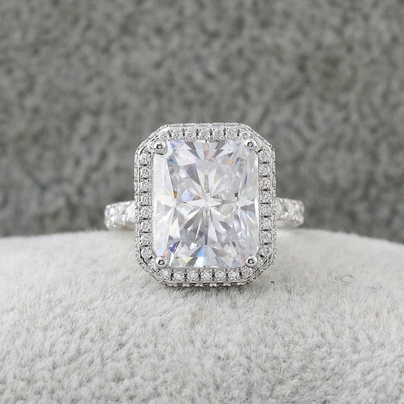 Eclet Jewels White Gold Over 14K Silver Diamond Ring - 2.1 Ct VVS1/D Radiant Cut Lab Created Simulated Diamond Ring - Halo Solitaire with Accent Engagement Rings - customisable Halo Engagement Rings