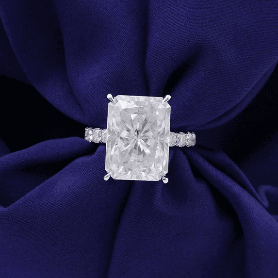 Eclet Jewels White Gold Over 14K Silver Diamond Ring - 2.2 Ct VVS1/D Radiant Cut Lab Created Simulated Diamond Ring - Engagement Solitaire With Accent Ring for Women's - Special Occasion Ring Women's
