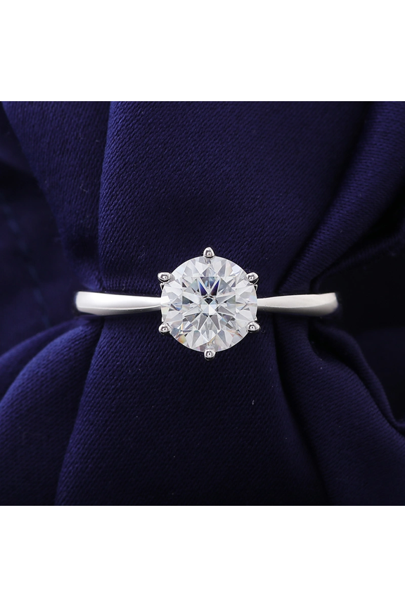 White Gold Over 14K Silver Diamond Ring - 2 Ct Round Brilliant Cut Diamond Rings - Solo Stone Wedding Diamond Ring for Women's - Simple Engagement Wedding Solitaire Rings for Women's