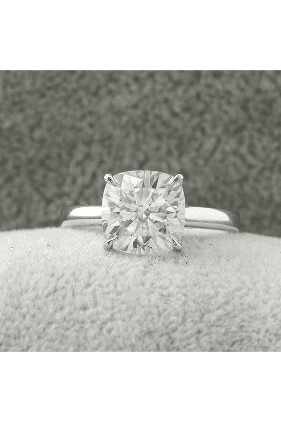 White Gold Over 14K Silver diamond Rings - Cushion Cut Excellent 2.1 Ct Diamond Rings For Women's - Solo Stone Wedding Diamond Rings for Women's - Baby Claw Prong Rings for Women's