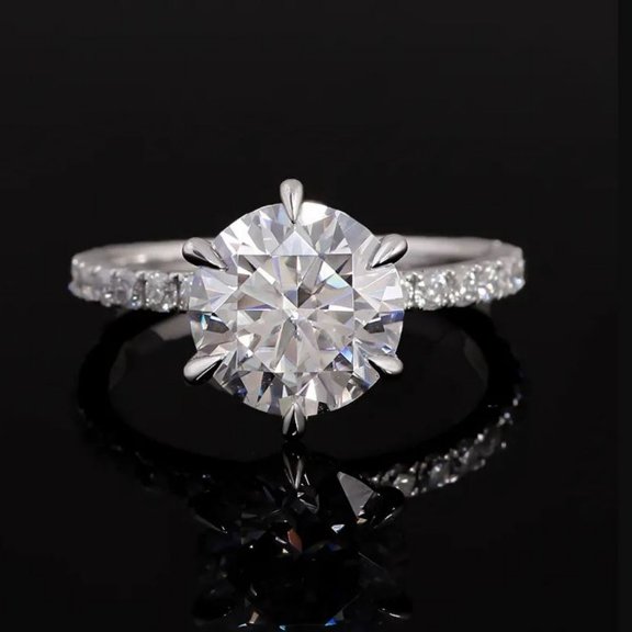 Eclet Jewels White Gold Over 14k Silver Diamond Ring - Brilliant 2 Ct Round Cut Diamond Rings for Her - Solitaire with Accent Diamond Rings for Women's - Solo Stone Wedding Diamond Ring for Women's