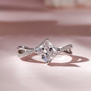 Eclet Jewels White Gold Over 14k Silver Diamond Ring - Excellent 2 Ct Princess Cut Lab Created Simulated Diamond Ring - Twisted Cross Over Shank Engagement Rings for Womens - Bypass Diamond Rings