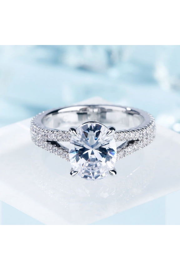 Women's Jewelry - Oval 2 Ct White Lab Created Diamond Ring - 14K White Gold Over Ring - Engagement Wedding Rising Split Shank Ring for Women's - Anniversary Gifts for Mom/Girlfriend/Wife