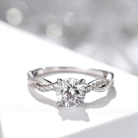 Eclet Jewes 1.9 Ct Round Cut Diamond Ring for Her - 14K White Gold Plated Rings - Twisted Shank Rings for Women's - Beautiful Diamond Ring For Birthday Gift - Proposal Delicate Ring