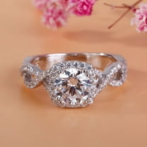 Eclet Jewes 14K White Gold Plated Rings - 2 Ct Round Cut Moissanite Ring for Her - Engagement Twisted Shank Rings for Women's - Beautiful Cushion Moissanite Halo Rings - Party Wear Moissanite Rings