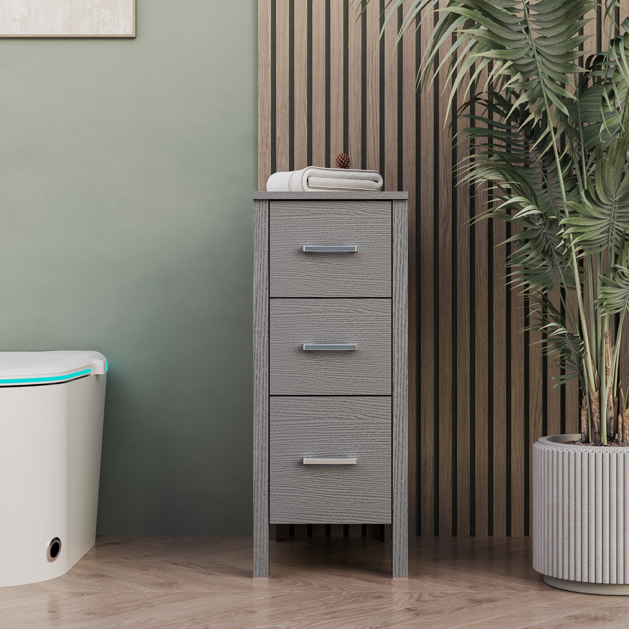 Eclife 12" Freestanding Bathroom Side Cabinet with 3 Drawers, Gray