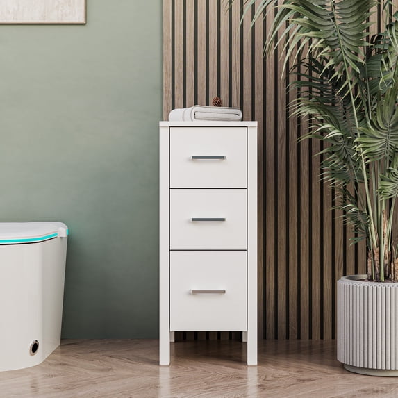 Eclife 12" Freestanding Bathroom Side Cabinet with 3 Drawers, White