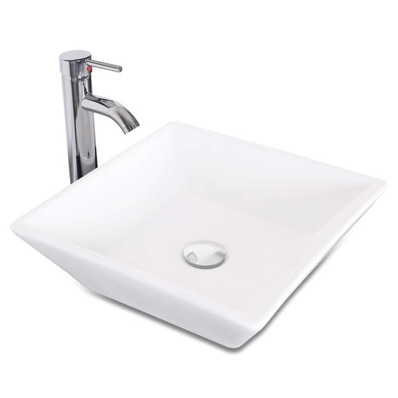 Eclife 16.25" Rectangular Ceramic Bathroom Sink Combo with Faucet 1.5 GPM and Pop up Drain Bathroom Bowl,White