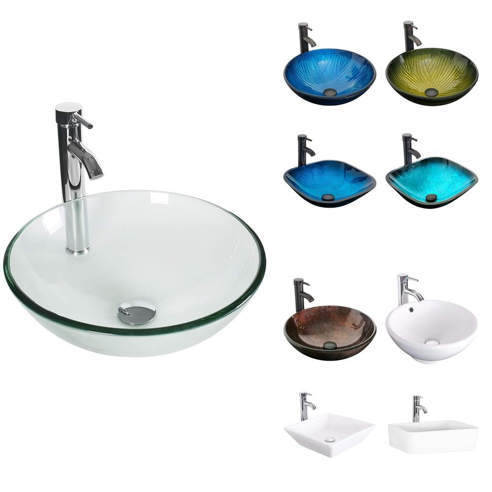 Eclife 16.5" Bathroom Vessel Sink Single Clear Round Tempered Glass