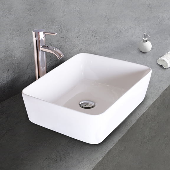 Eclife 18.9" Rectangular Ceramic Bathroom Sink Combo with Faucet 1.5 GPM and Pop up Drain Bathroom Bowl,White