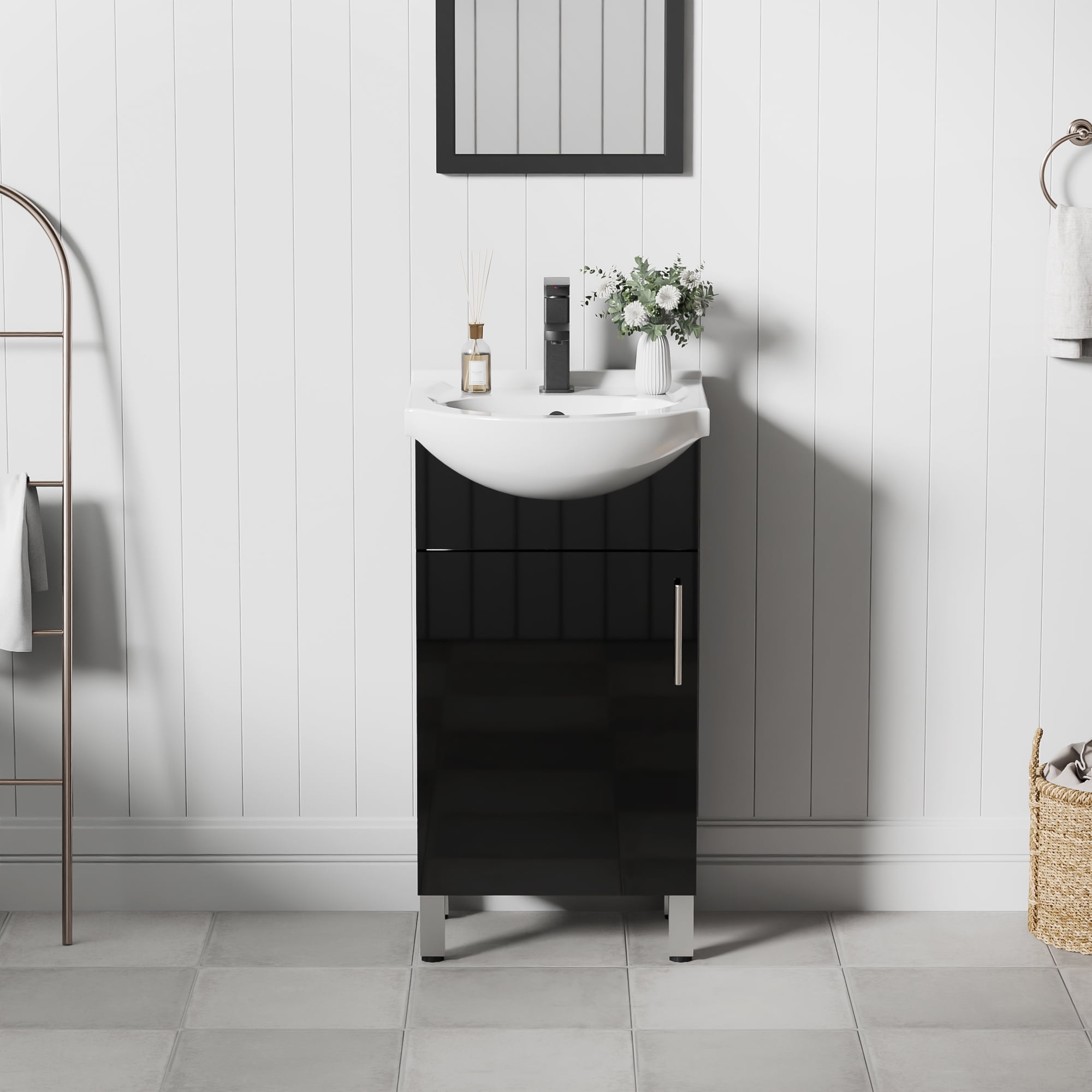 Eclife 18" Freestanding Single Bathroom Vanity with Euro Ceramic Sink and Faucet