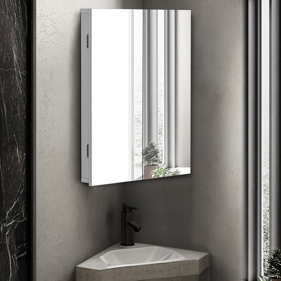 Eclife 2 Doors Corner Medicine Cabinet with Mirror Wall Mounted Bathroom Organizer, White