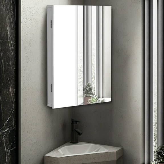 Eclife 2 Doors Corner Medicine Cabinet with Mirror Wall Mounted Bathroom Organizer, White