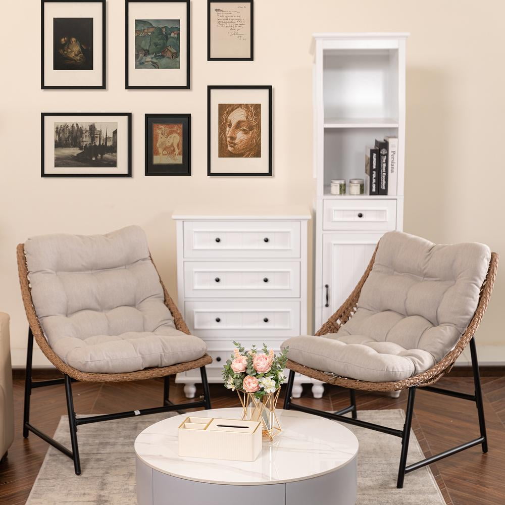 Eclife 2 Pieces Small Space Patio Chairs Metal Rattan Wicker Bistro Set