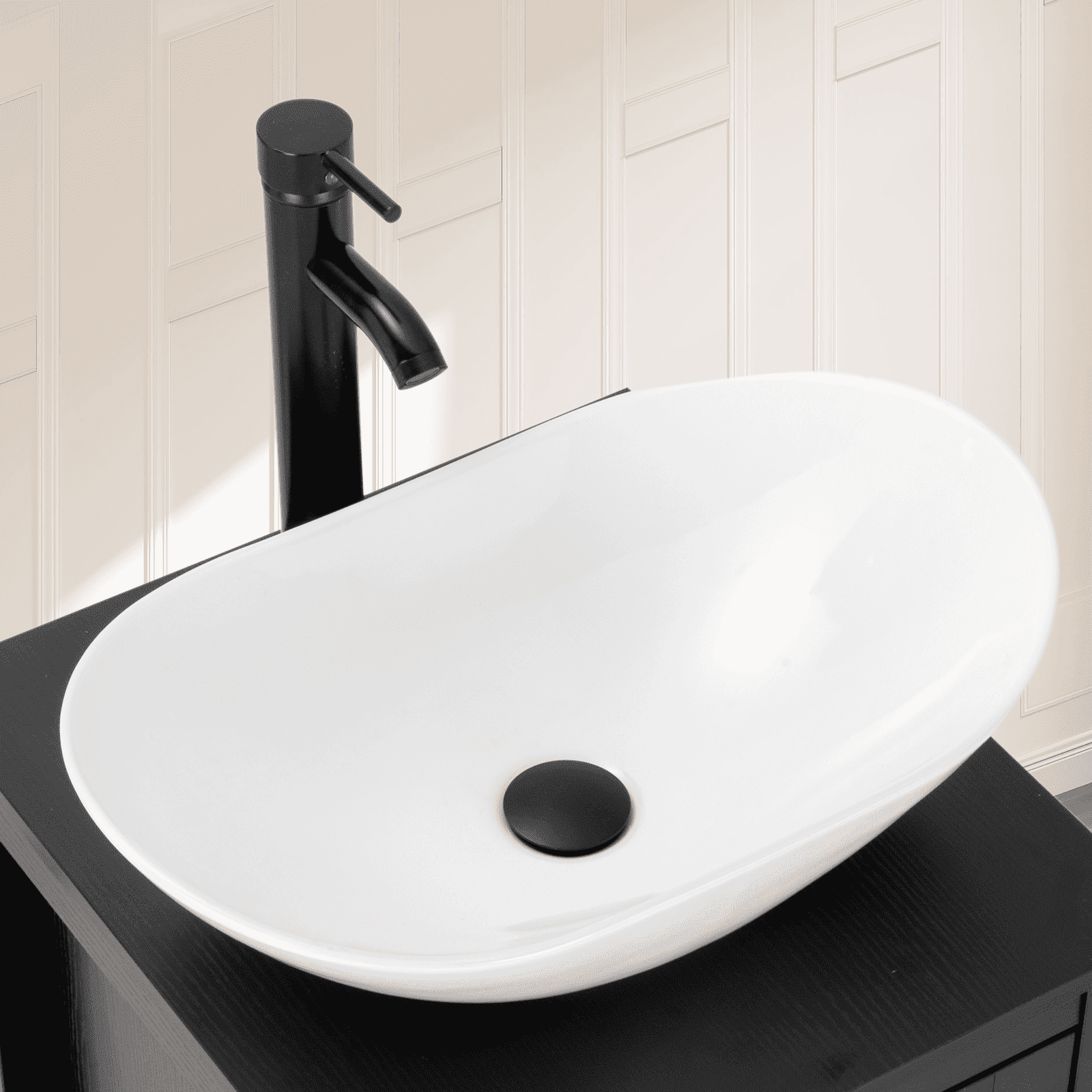 Eclife 21-inch Ceramic Vessel Sink Bathroom Above Counter Basin with Chrome Faucet and Pop-Up Drain, White
