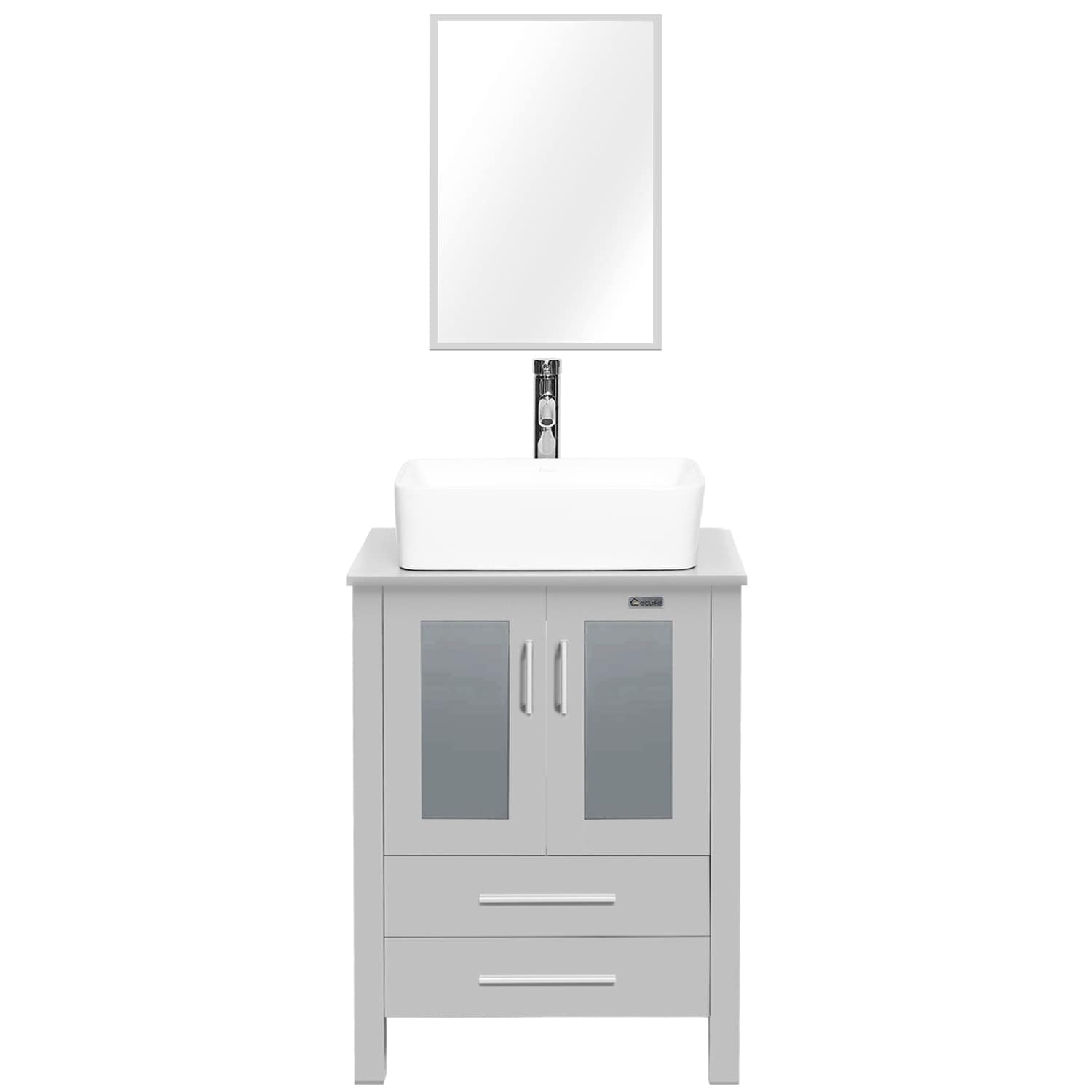 Eclife 24" Bathroom Vanity Gray Set Glass/ Ceramic Vessel Sink