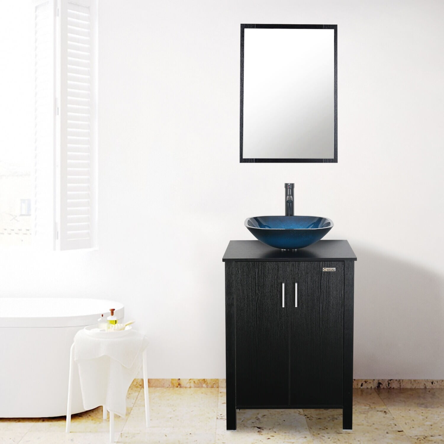 Eclife 24" Bathroom Vanity Set Tempered Glass/ Ceramic Vessel Sink