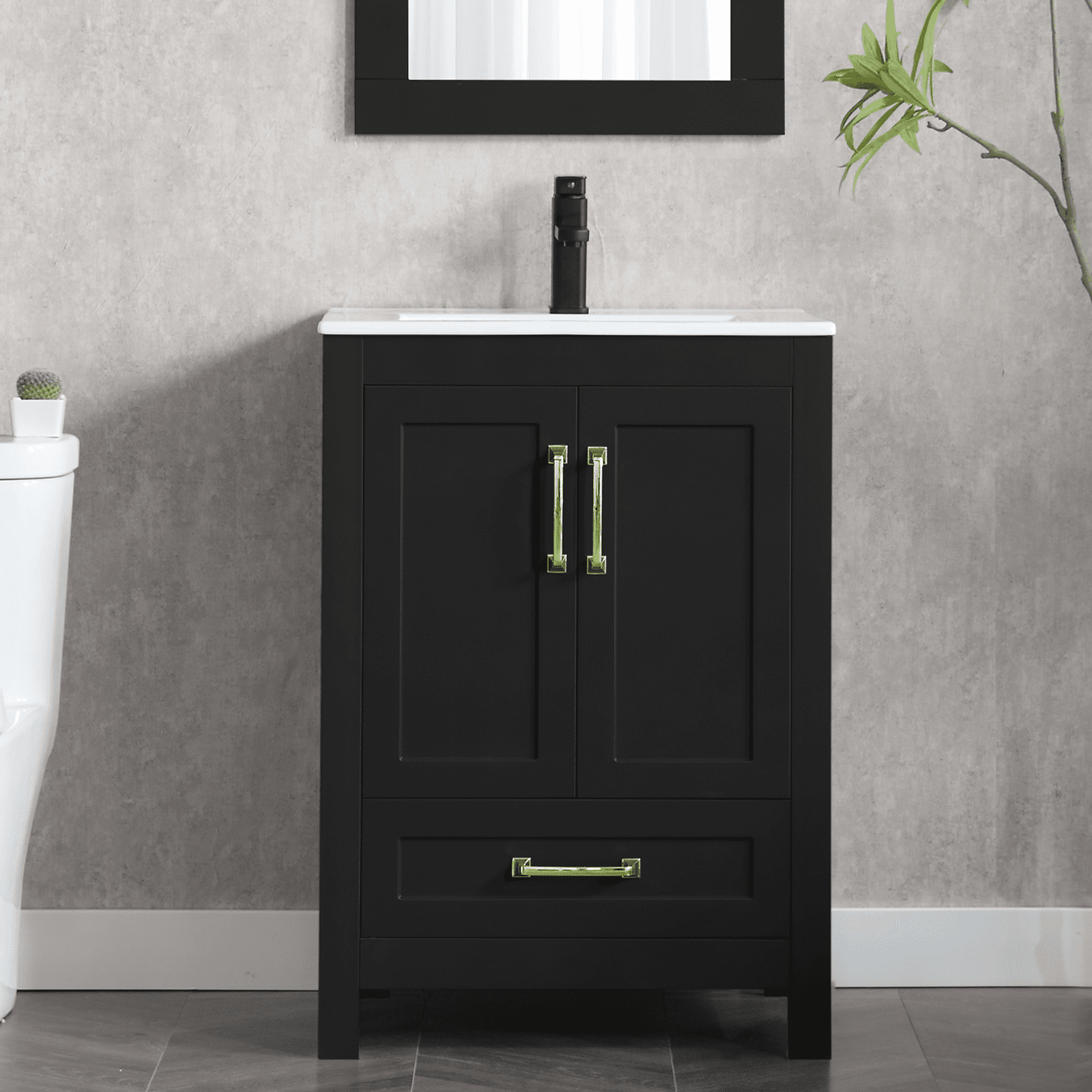 Eclife 24" Black Freestanding Bathroom Vanity Set with Ceramic Sink