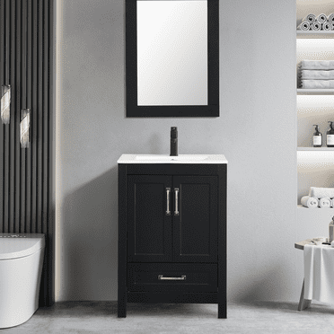 Eclife 24" Black Single Bathroom Vanity Set with Ceramic Sink Top, Faucet