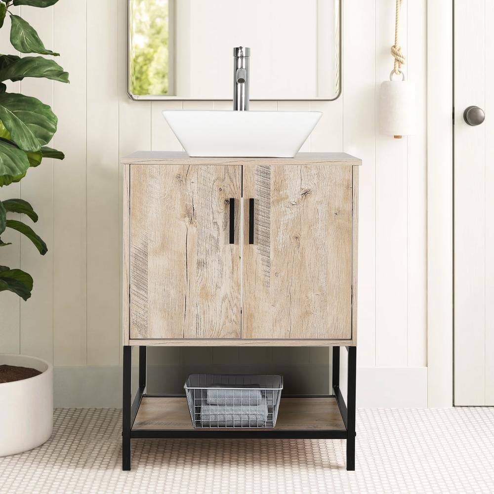 Eclife 24" Vessel Combo Farmhouse Vanity with Oak Wood Top, Ceramic ...