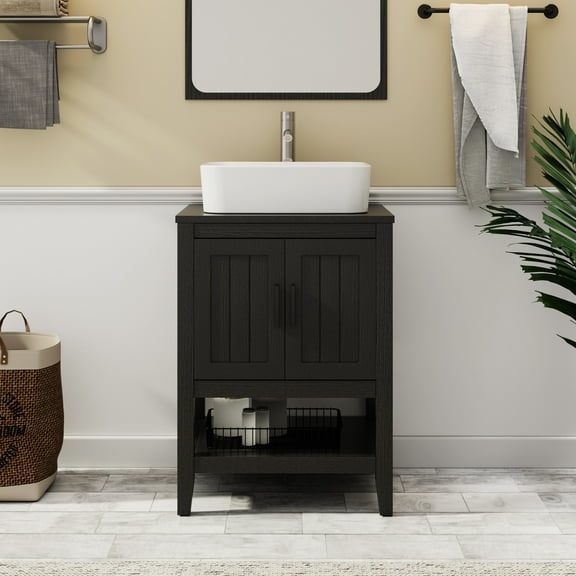 Eclife 24" Freestanding Bathroom Vanity Set with Vessel Sink, Faucet and Drain