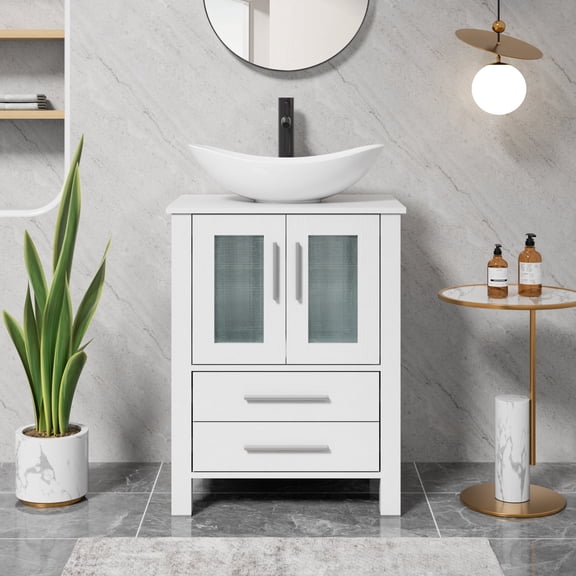 Eclife 24" Freestanding Single Bathroom Vanity with Ceramic Sink, Faucet