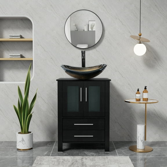 Eclife 24" Freestanding Single Bathroom Vanity with Vessel Sink, Manufactured Wood Vanity Top