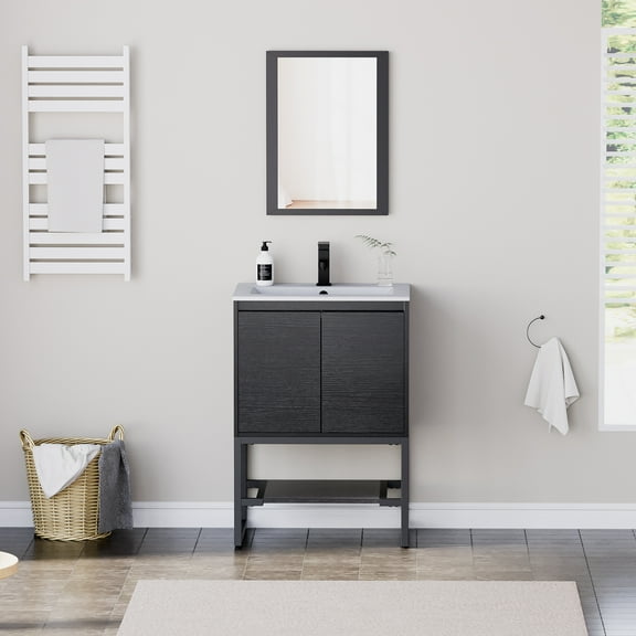 Eclife 24 Inch Bathroom Vanity with Sink Top, Zinc Alloy Faucet, Drain, Black