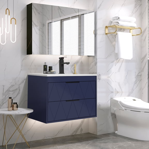 Eclife 24" Modern Wall Mount Bathroom Vanity Sink Combo with Ceramic Top, Faucet, Floating Cabinet
