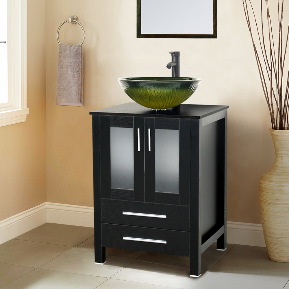 Eclife 24" W x 20" D x 32" H Classical Bathroom Vanity Vessel Sink Combo Set W/ Bronze Faucet