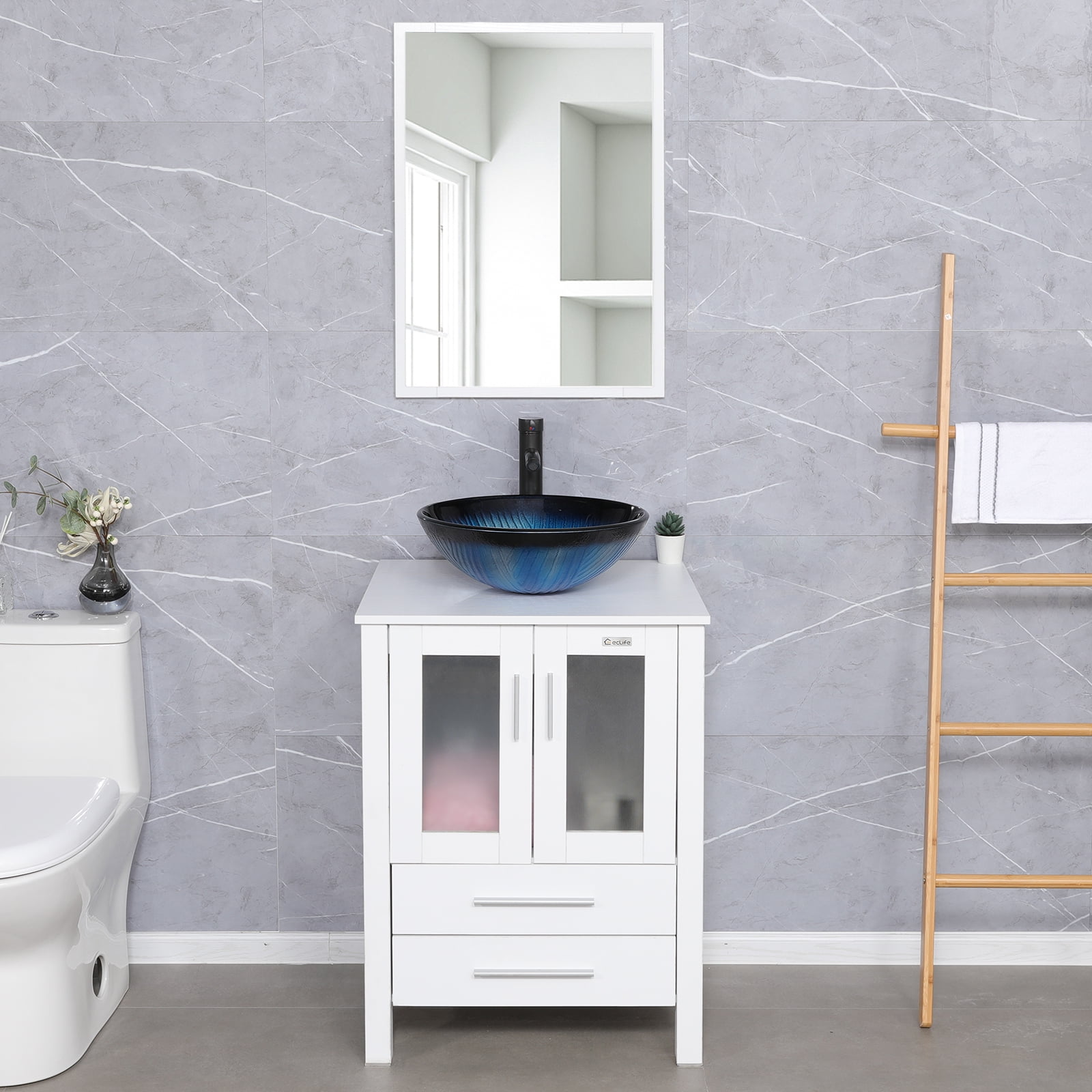 Eclife 24"W x 20"D x 32"H Classical Bathroom Vanity Vessel Sink Set