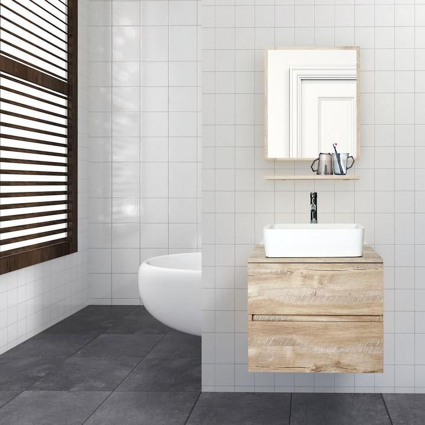 Eclife 24" Wall Mounted Bathroom Vanity with Ceramic Vanity Top, Mirror ...