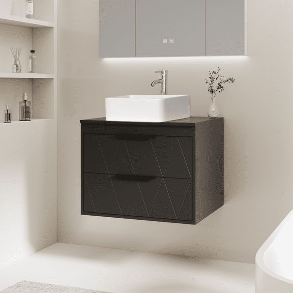 Eclife 24" Wall-Mounted Bathroom Vanity with Soft-Close Drawers, Chrome Faucet, Modern Storage Cabinet