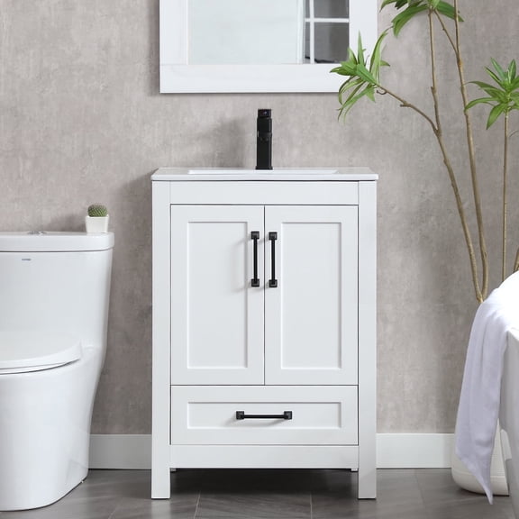 Eclife 24" White Single Bathroom Vanity Set with Ceramic Top, Faucet