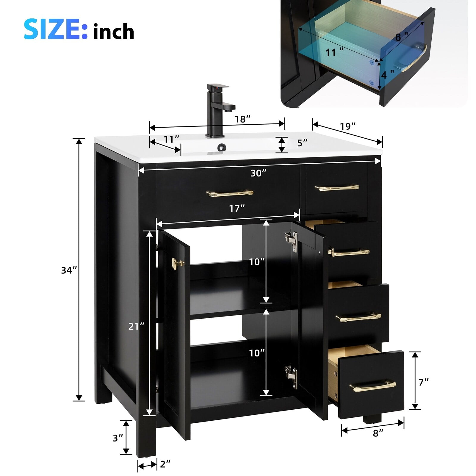 Eclife 30"/ 36" Bathroom Vanity Cabinet Set with Undermount Ceramic Vessel Sink Combo 30 in ...