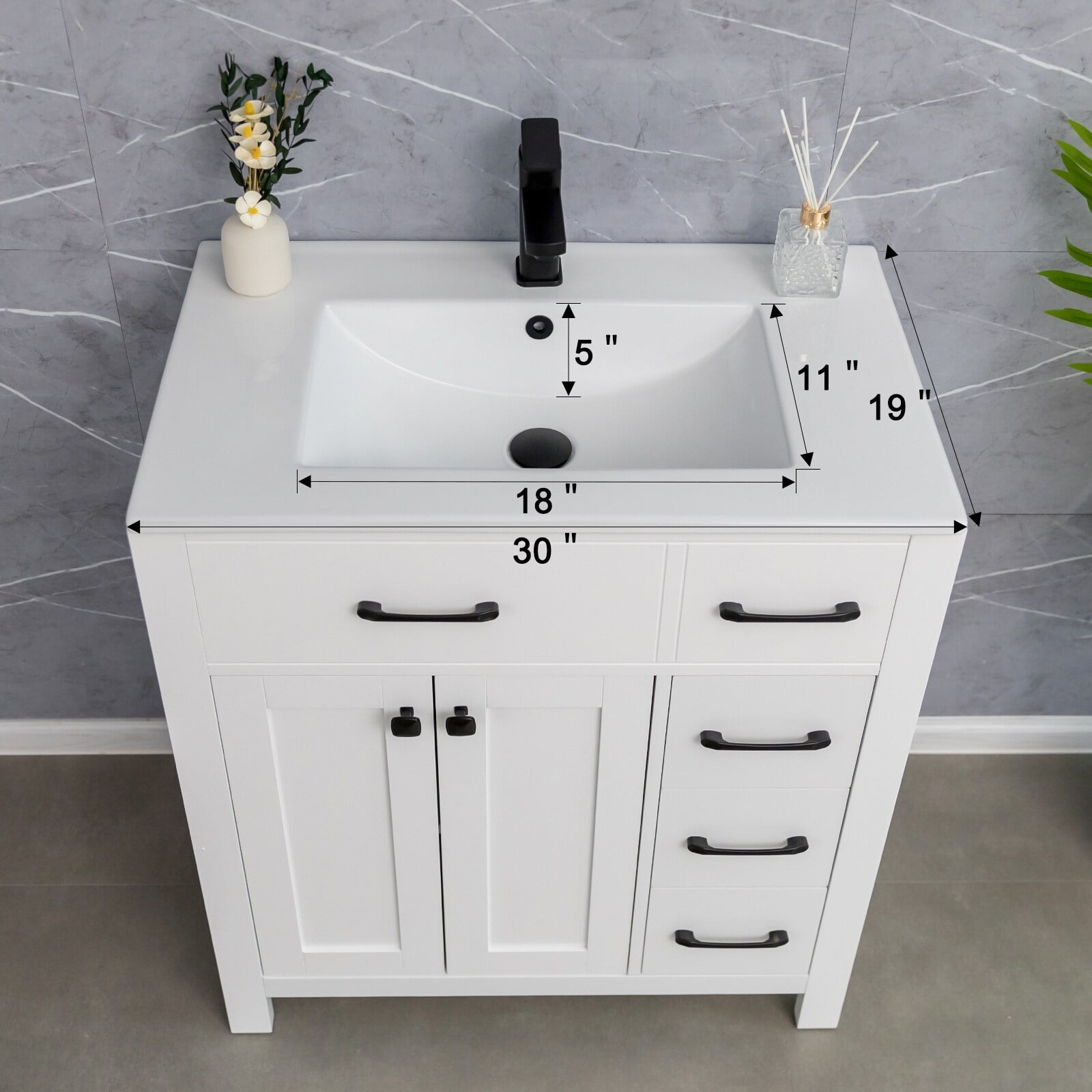 Eclife 36 Bathroom Vanities Cabinet with Sink Combo Set,Matte Black  Faucet,Undermount Ceramic Sink with Thickened Wood