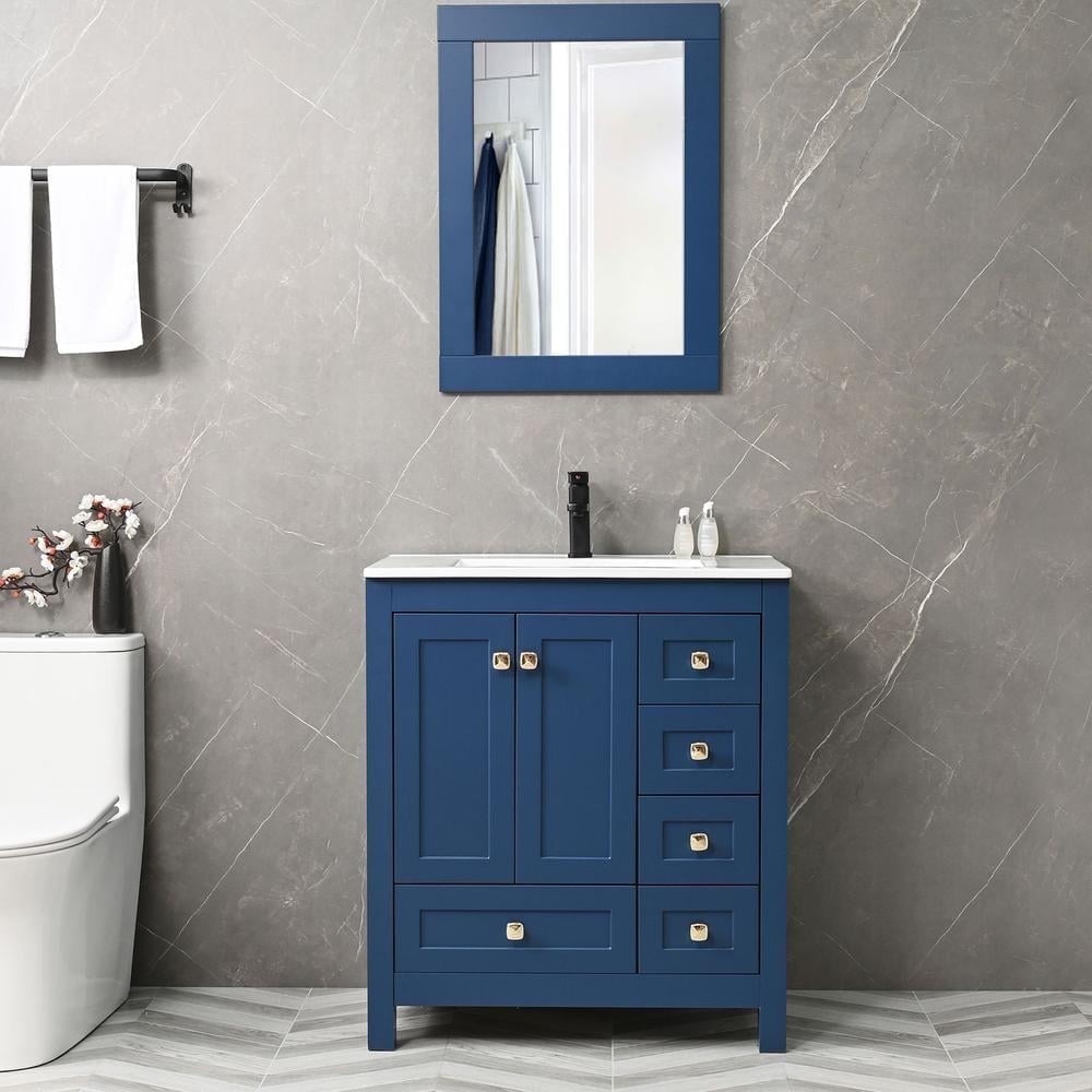 Eclife 30" Blue Bathroom Vanity Set with Integrated Sink Top, Water Saving Faucet Drain