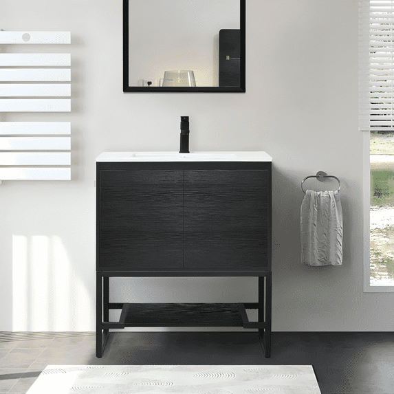 Eclife 30" Freestanding Bathroom Vanity Set with Integrated Sink Top, Metal Frame