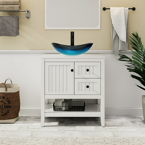 Eclife 30" Freestanding Bathroom Vanity Set with Vessel Sink, Faucet and Drain