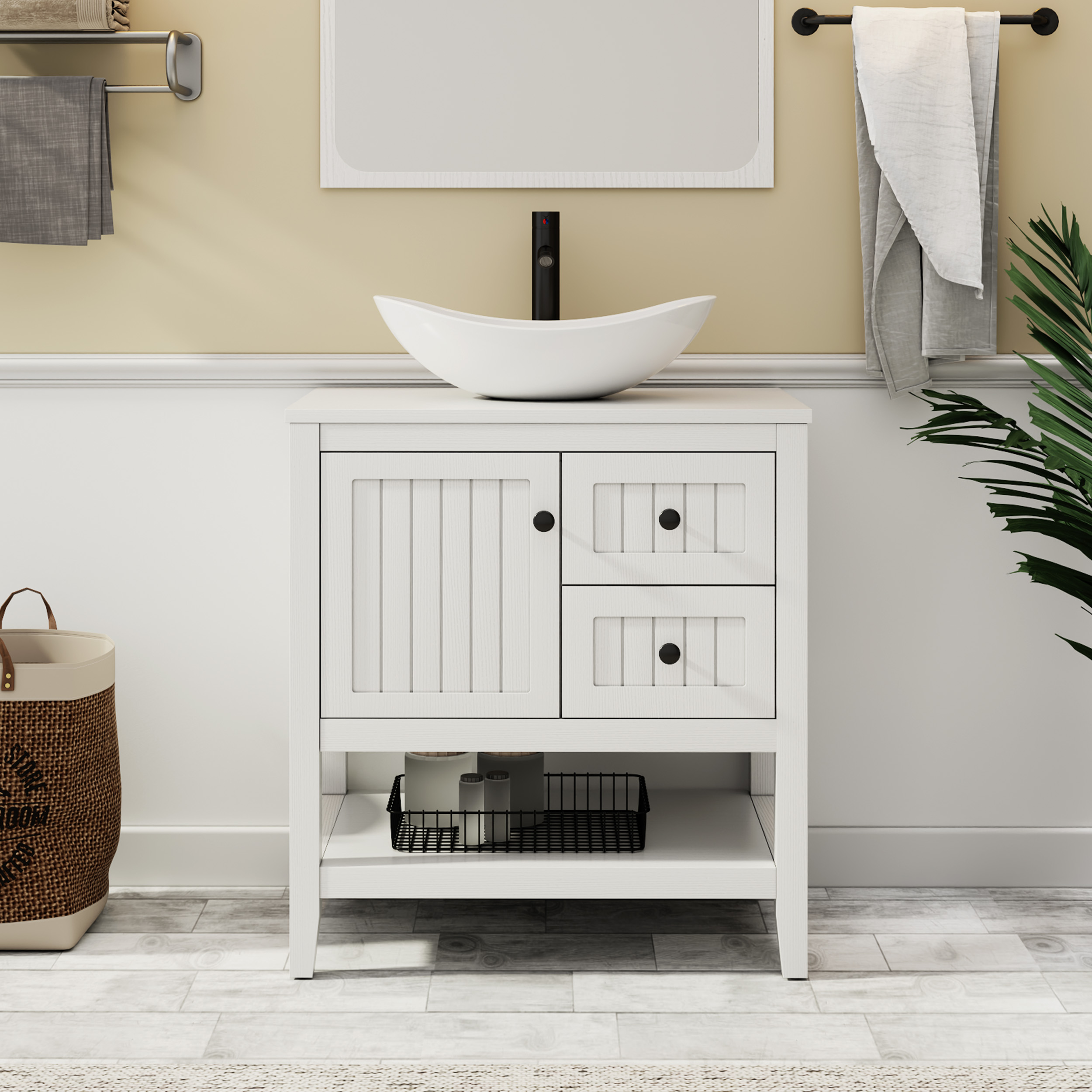 Eclife 30" Freestanding Bathroom Vanity Set with Vessel Sink, Faucet and Drain