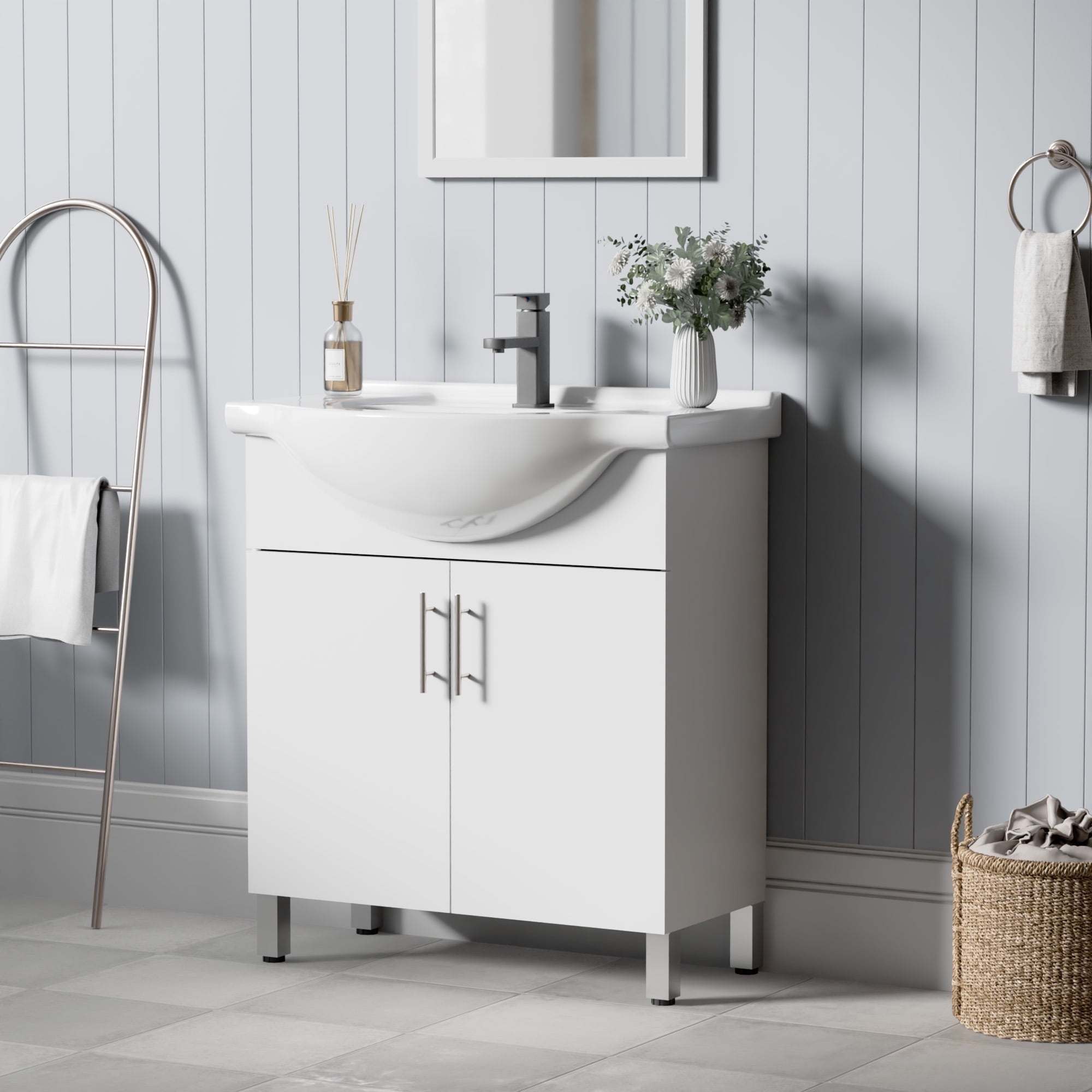 Eclife 30" Freestanding Single Bathroom Vanity with Euro Ceramic Sink and Faucet