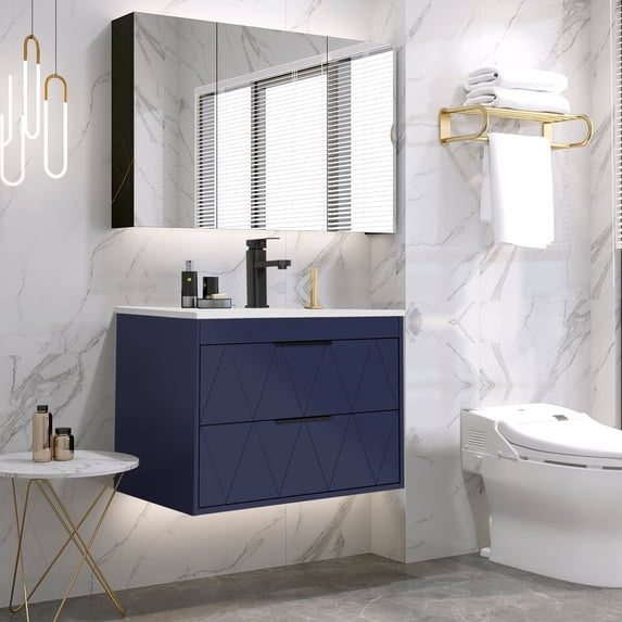 Eclife 30" Modern Wall Mount Bathroom Vanity Sink Combo with Integrated Sink Top, Faucet, Floating Cabinet
