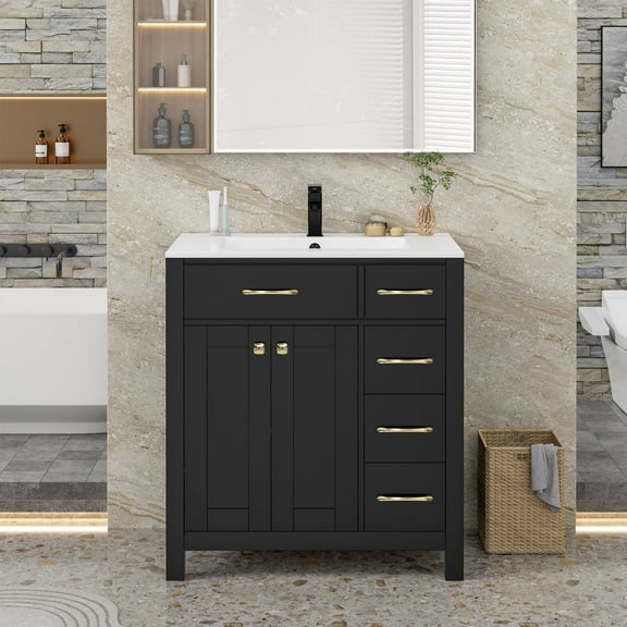 Eclife 30 in Bathroom Vanity with Integrated Sink Top, Black