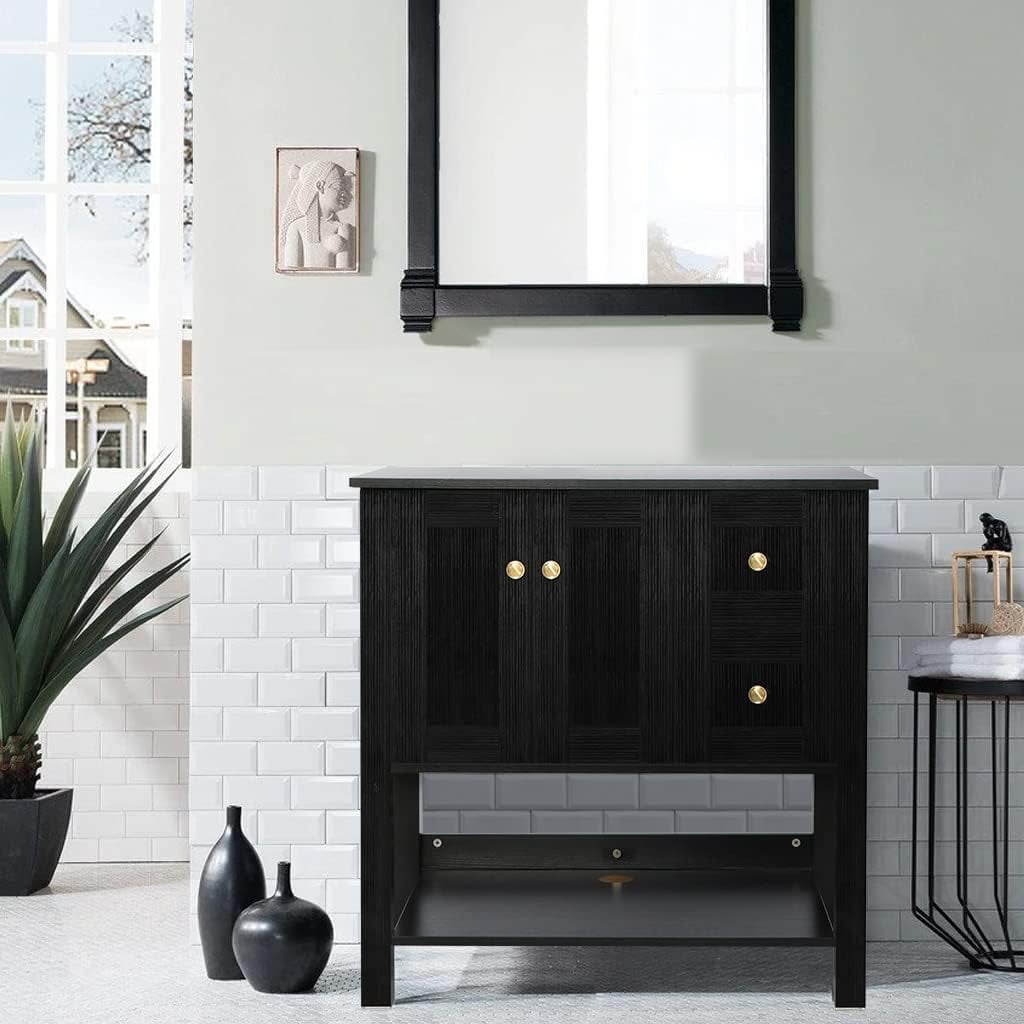 Eclife 32" Black Single Bathroom Vanity Cabinet with Drawers and ...