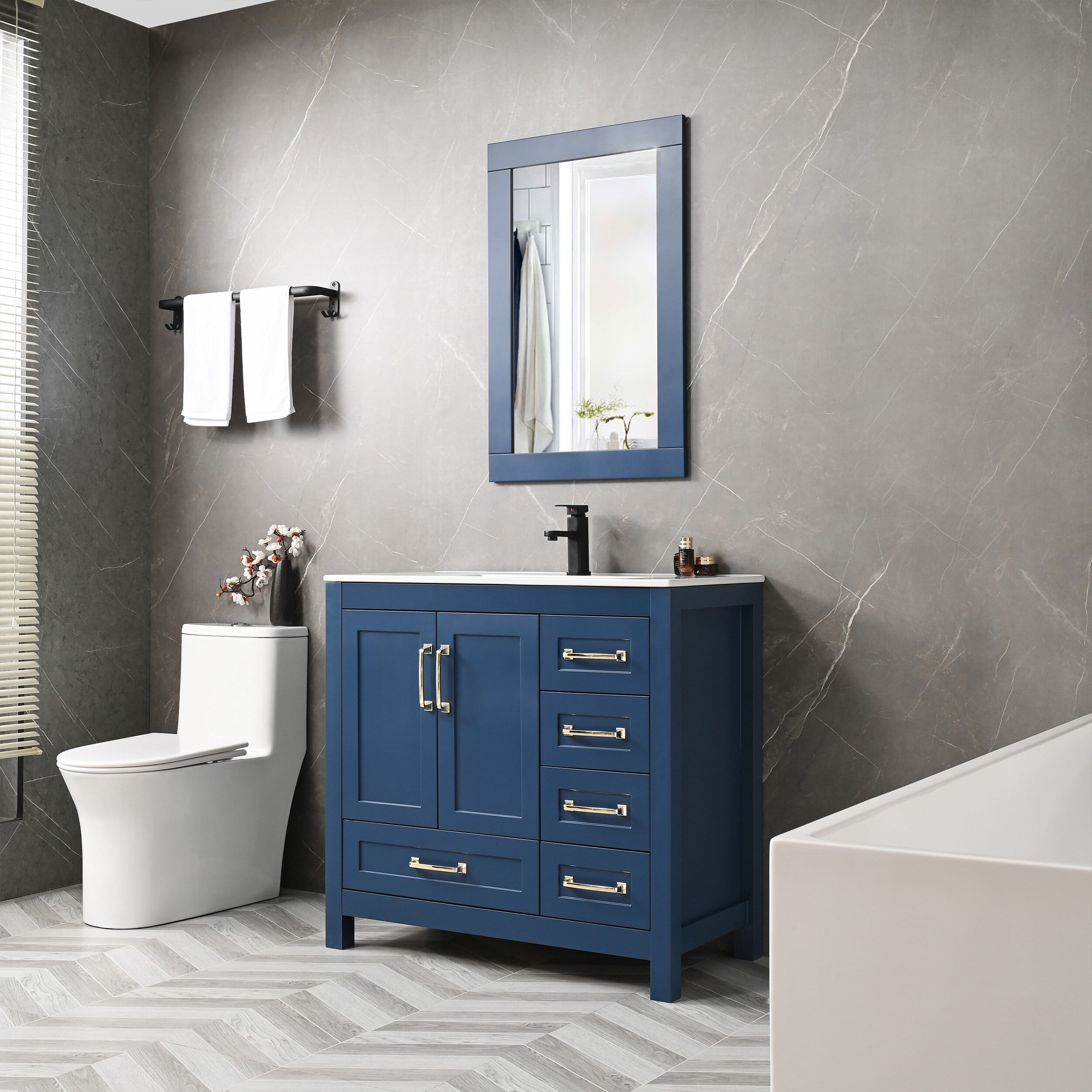 Eclife 36'' Bathroom Vanities with Sink Combo Set Drop in Ceramic Sink with Thickened