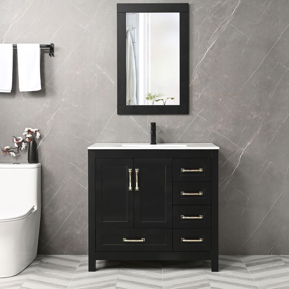"Eclife 36"" Modern Black Bathroom Vanity Set with Ceramic Sink Top ...