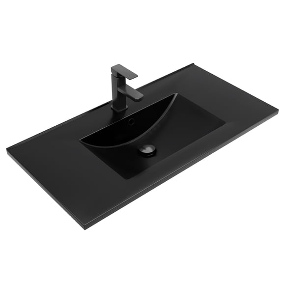 Eclife 36" Black Resin Integrated Bathroom Sink, Single Bowl Vanity Sink with Overflow, Easy Clean and Durable