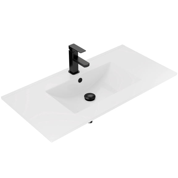 Eclife 36 Inch White Resin Bathroom Vanity Top, Single-Hole Rectangular Integrated Basin